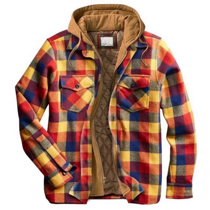 Checked cotton hooded jacket for men - c-yellow/blue