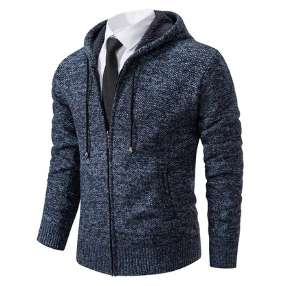 Fleece-lined zip cardigan for men with stand collar