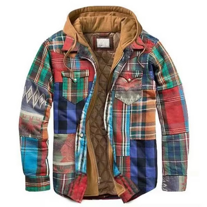Checked cotton hooded jacket for men - c-pink/blue