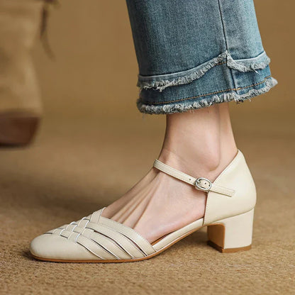 Women's block heel orthopedic shoes for everyday wear - beige