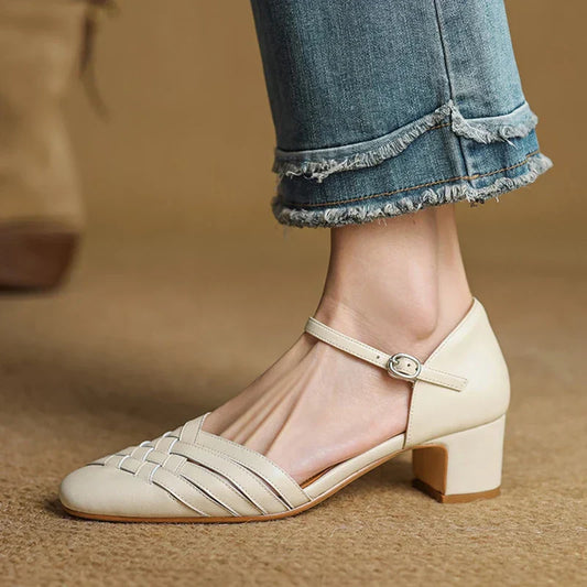 Women's block heel orthopedic shoes for everyday wear - beige