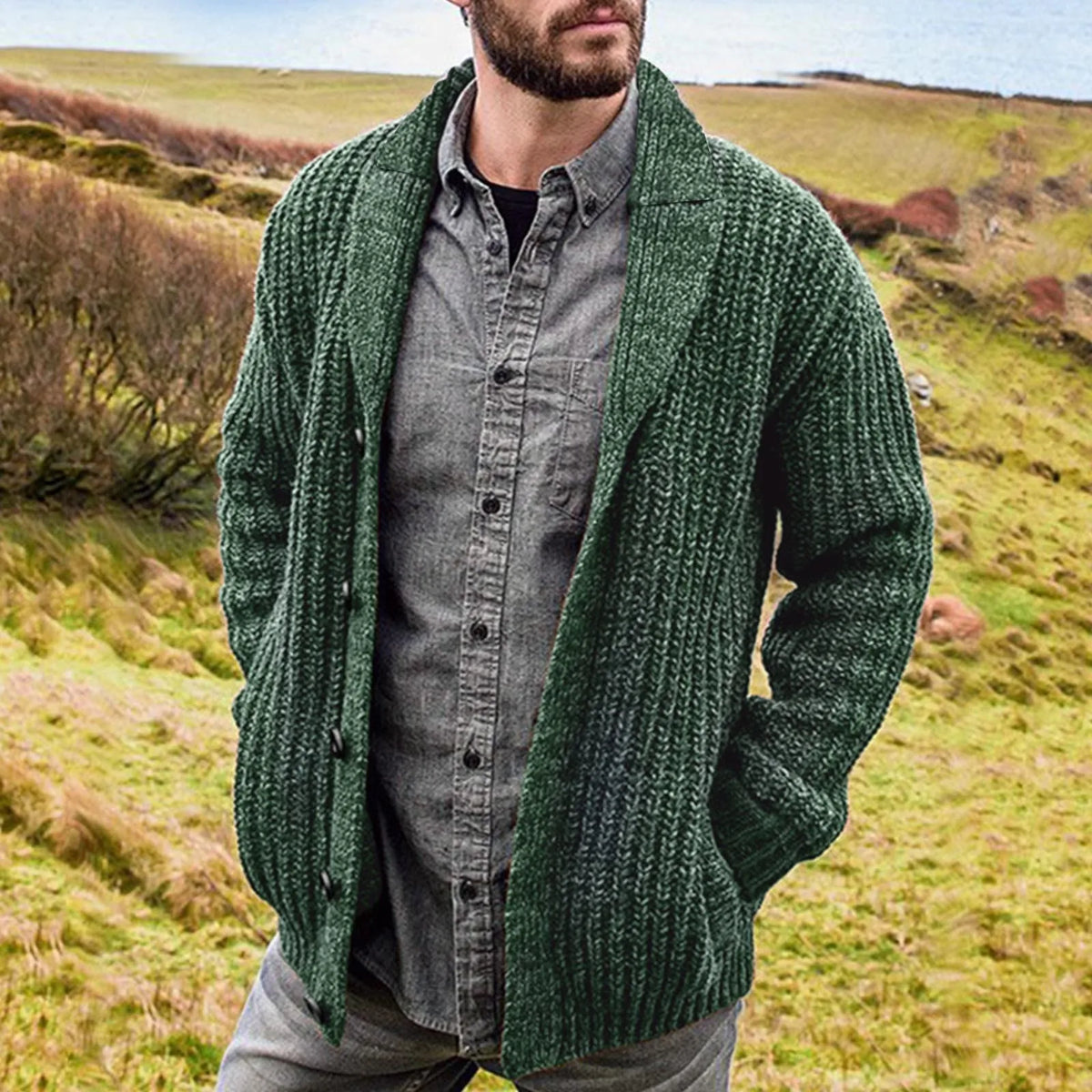Gideon - Shawl Collar Cardigan with Buttons