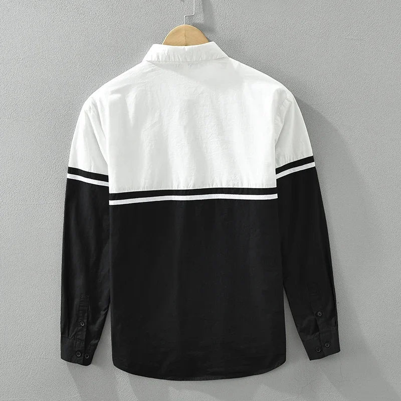 Paneled Long Sleeve Button Up Shirt for Men