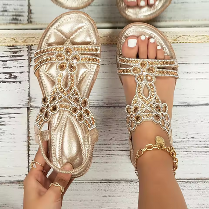 Women's boho-style orthopedic sandals with cushioned footbed - gold
