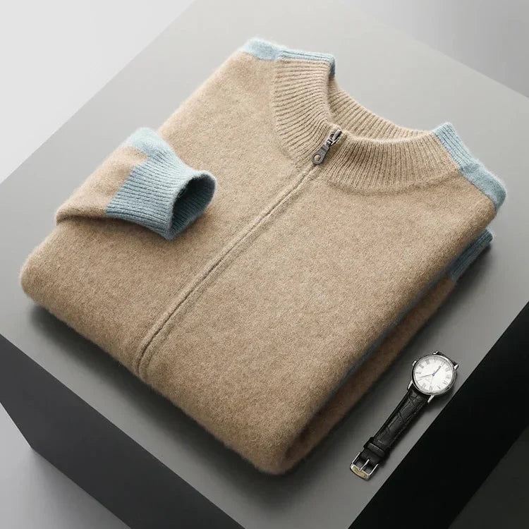 Cashmere Blend Zip Up Knit Jacket for Men