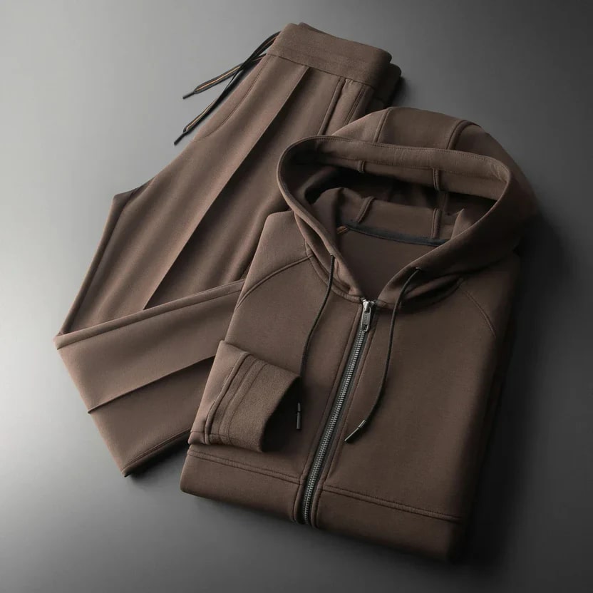 Men's hooded tailored stretch jacket with zip front