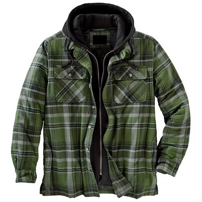 Checked cotton hooded jacket for men - c-green