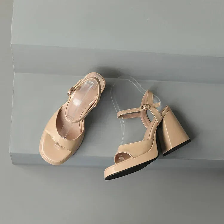 Women's ankle strap block heel orthopedic heels