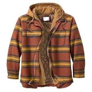 Checked cotton hooded jacket for men - salmon