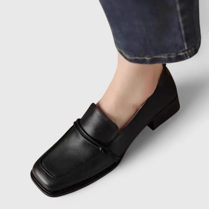Women's square-toe orthopedic loafers for everyday wear - black