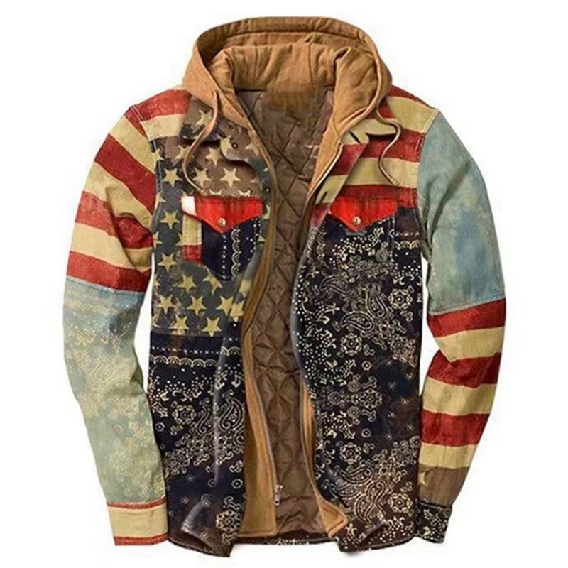 Checked cotton hooded jacket for men