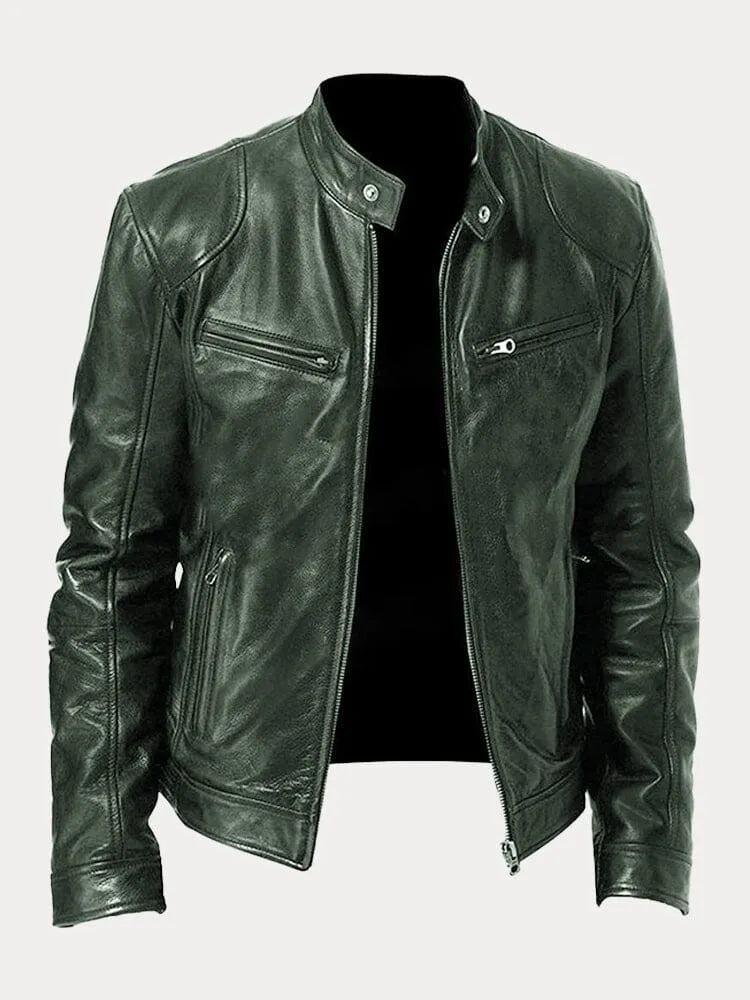 Leather jacket for men with classic styling - green