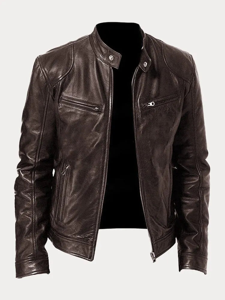 Leather jacket for men with classic styling - brown