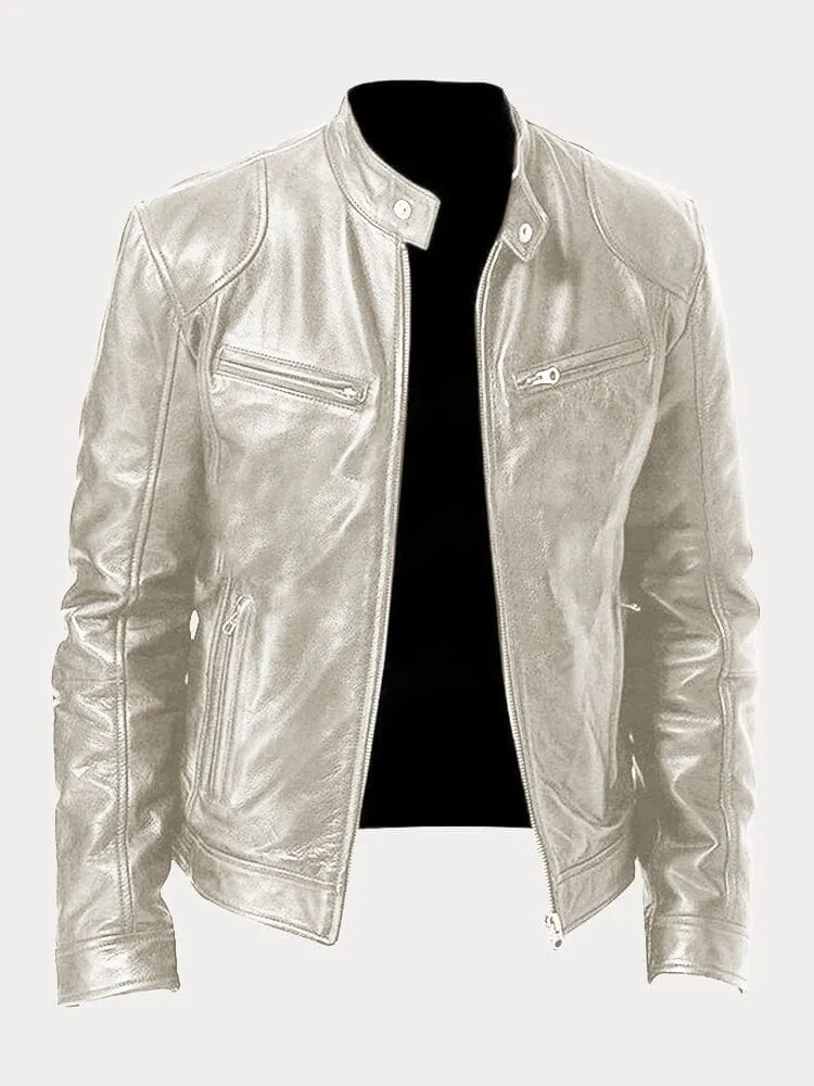 Leather jacket for men with classic styling - silver