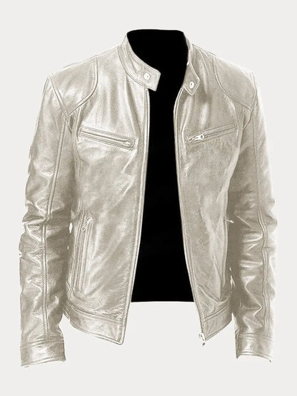 Leather jacket for men with classic styling - silver