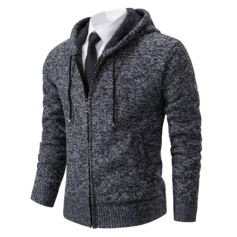 Fleece-lined zip cardigan for men with stand collar - dark grey