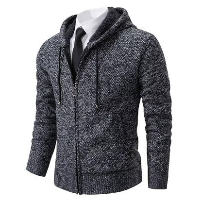Fleece-lined zip cardigan for men with stand collar - dark grey