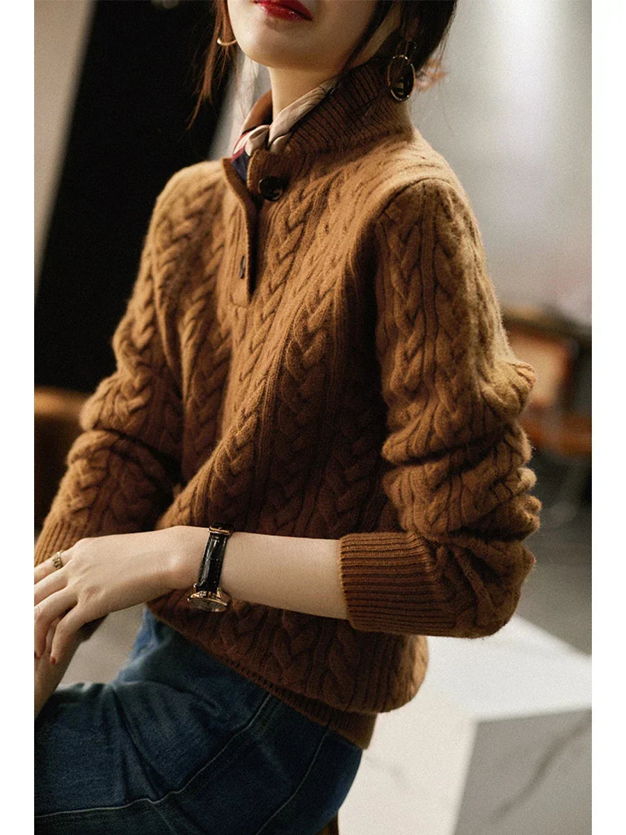 Livia - Button-Up Cable Knit Sweater