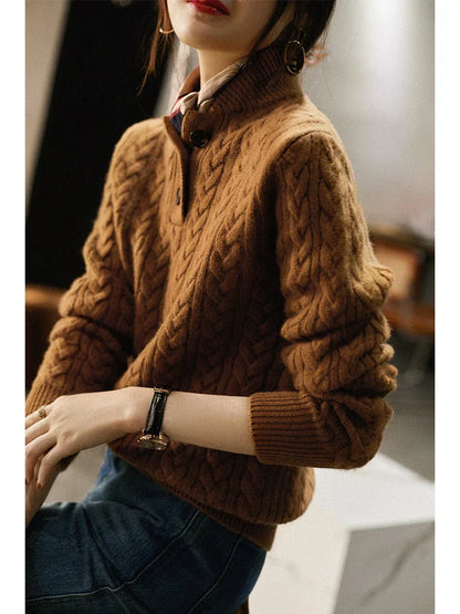 Livia - Button-Up Cable Knit Sweater