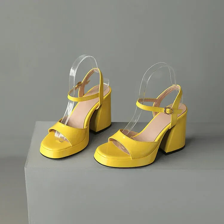 Women's ankle strap block heel orthopedic heels