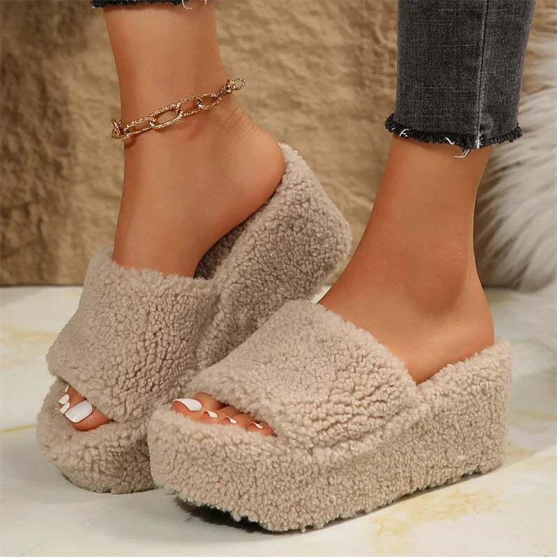 Women's open-toe orthopedic platform slides - beige