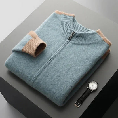 Cashmere Blend Zip Up Knit Jacket for Men