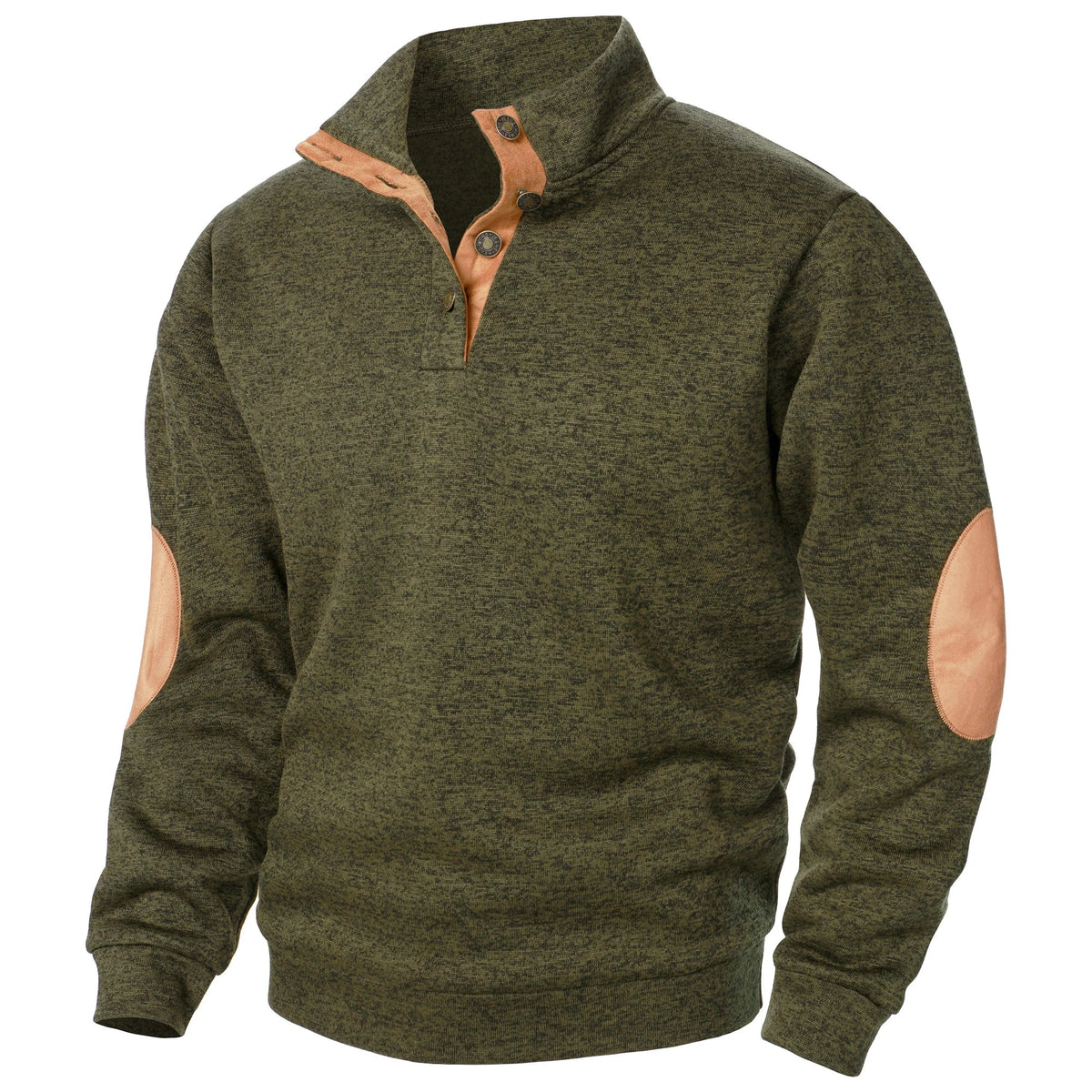 Knitted sweater for men with elbow patches - army green