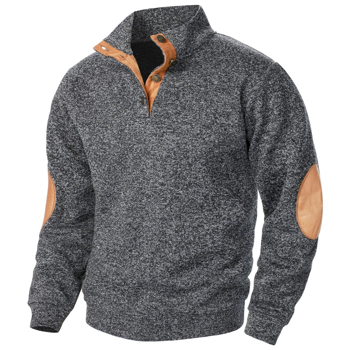 Knitted sweater for men with elbow patches - charcoal gray