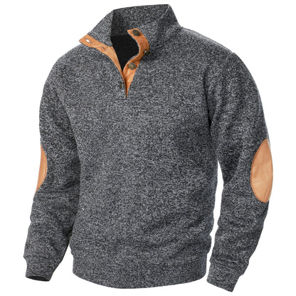 Knitted sweater for men with elbow patches - charcoal gray