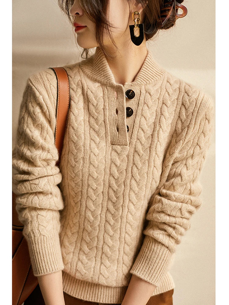 Livia - Button-Up Cable Knit Sweater
