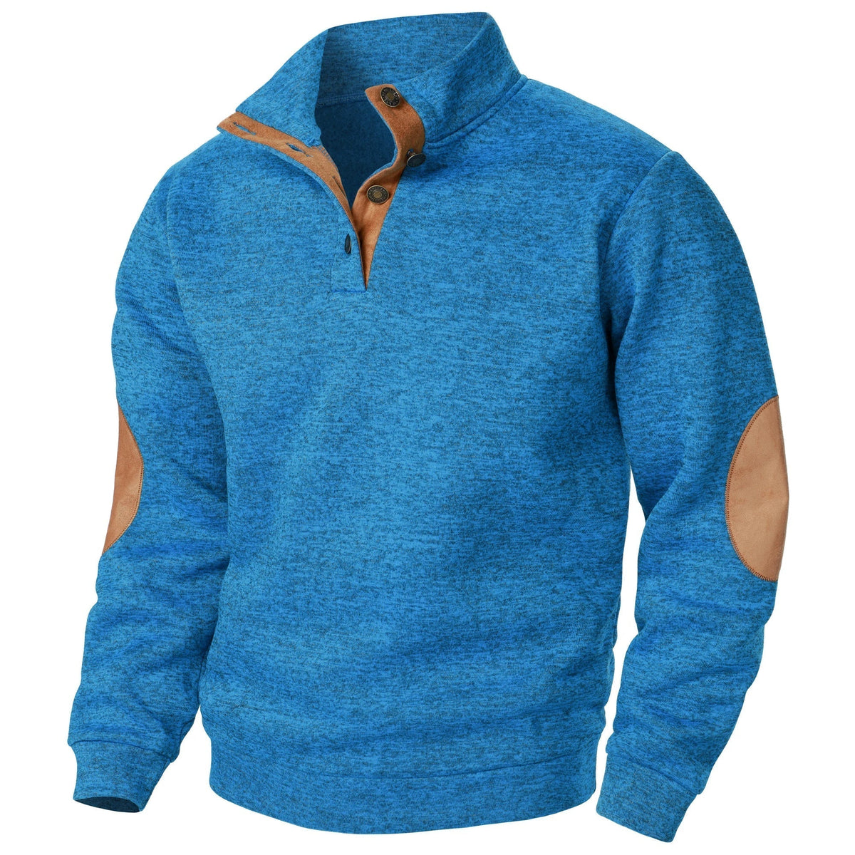 Knitted sweater for men with elbow patches - blue