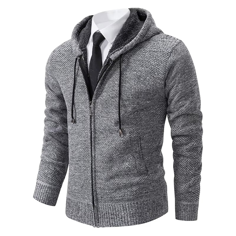 Fleece-lined zip cardigan for men with stand collar - light grey