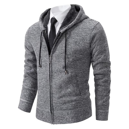 Fleece-lined zip cardigan for men with stand collar - light grey