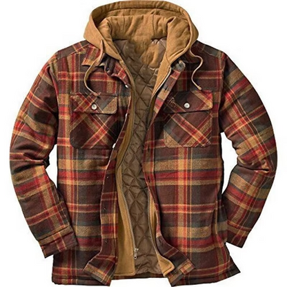 Checked cotton hooded jacket for men