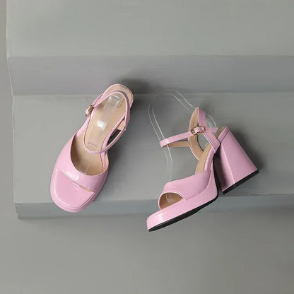 Women's ankle strap block heel orthopedic heels