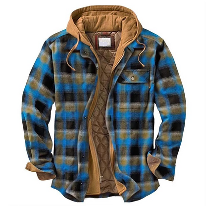 Checked cotton hooded jacket for men