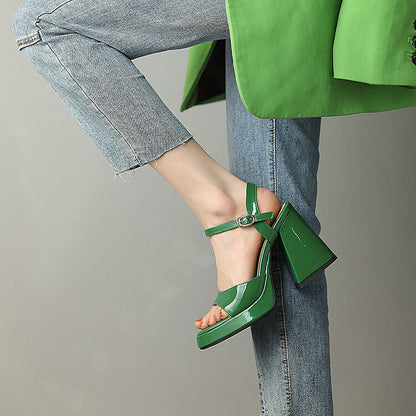 Women's ankle strap block heel orthopedic heels