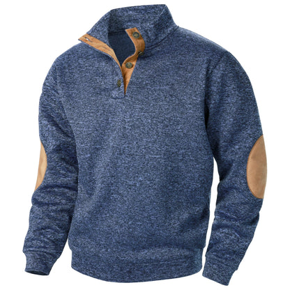 Knitted sweater for men with elbow patches - navy blue