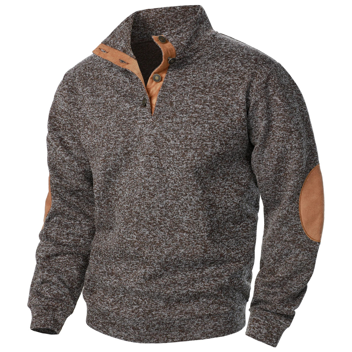 Knitted sweater for men with elbow patches - brown