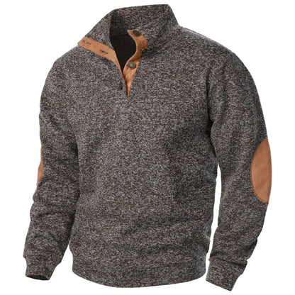 Knitted sweater for men with elbow patches - brown
