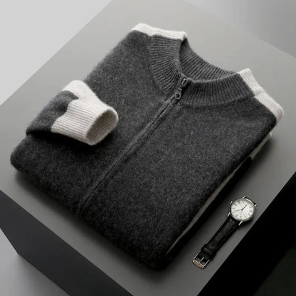 Cashmere Blend Zip Up Knit Jacket for Men
