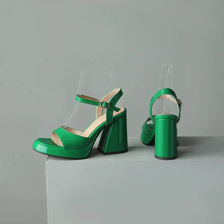 Women's ankle strap block heel orthopedic heels