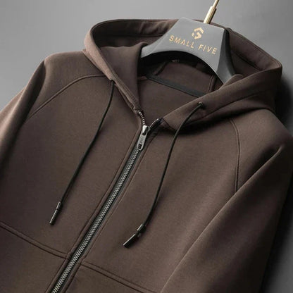 Men's hooded tailored stretch jacket with zip front