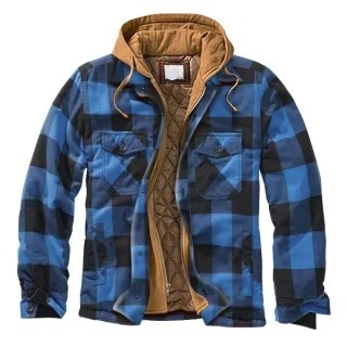 Checked cotton hooded jacket for men