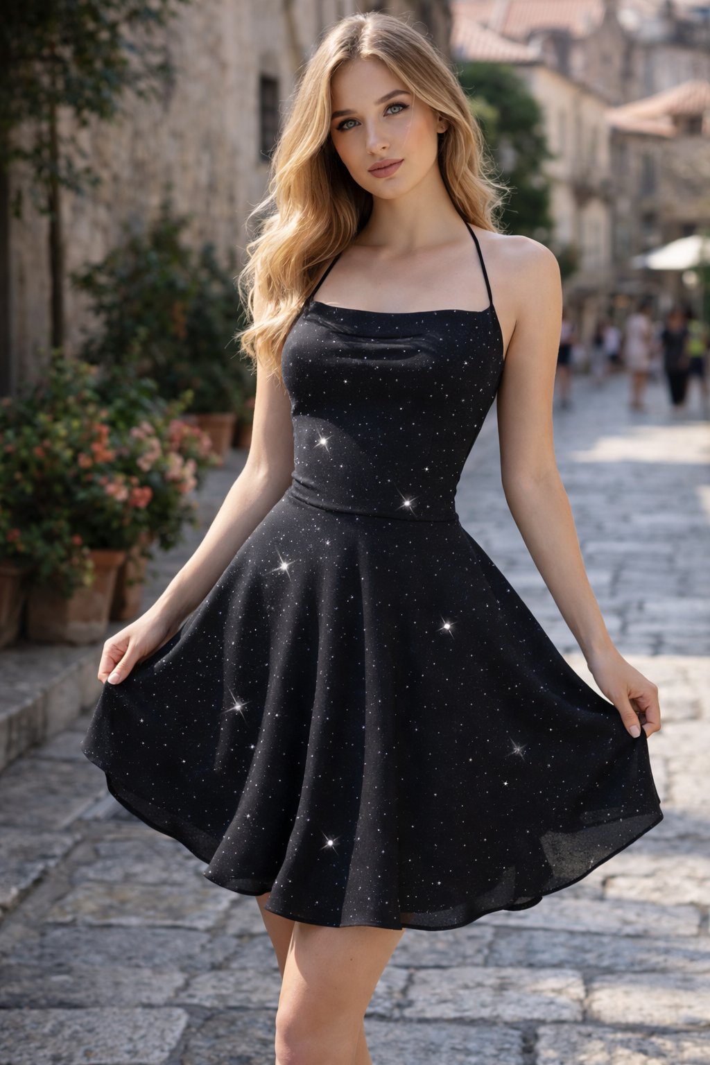 Corabel - Glitter Halter Neck Mini Dress