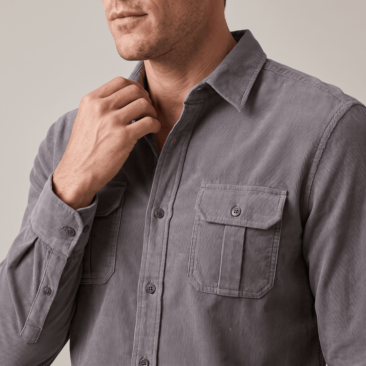 Corduroy Shirt with Spread Collar for Men
