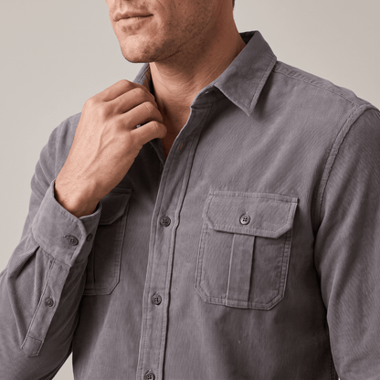 Corduroy Shirt with Spread Collar for Men