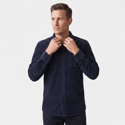 Corduroy Shirt with Spread Collar for Men - blue