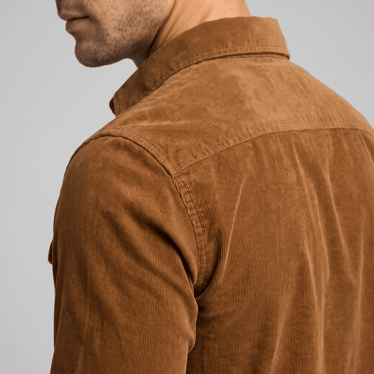 Corduroy Shirt with Spread Collar for Men