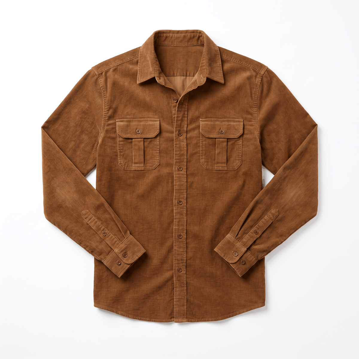 Corduroy Shirt with Spread Collar for Men